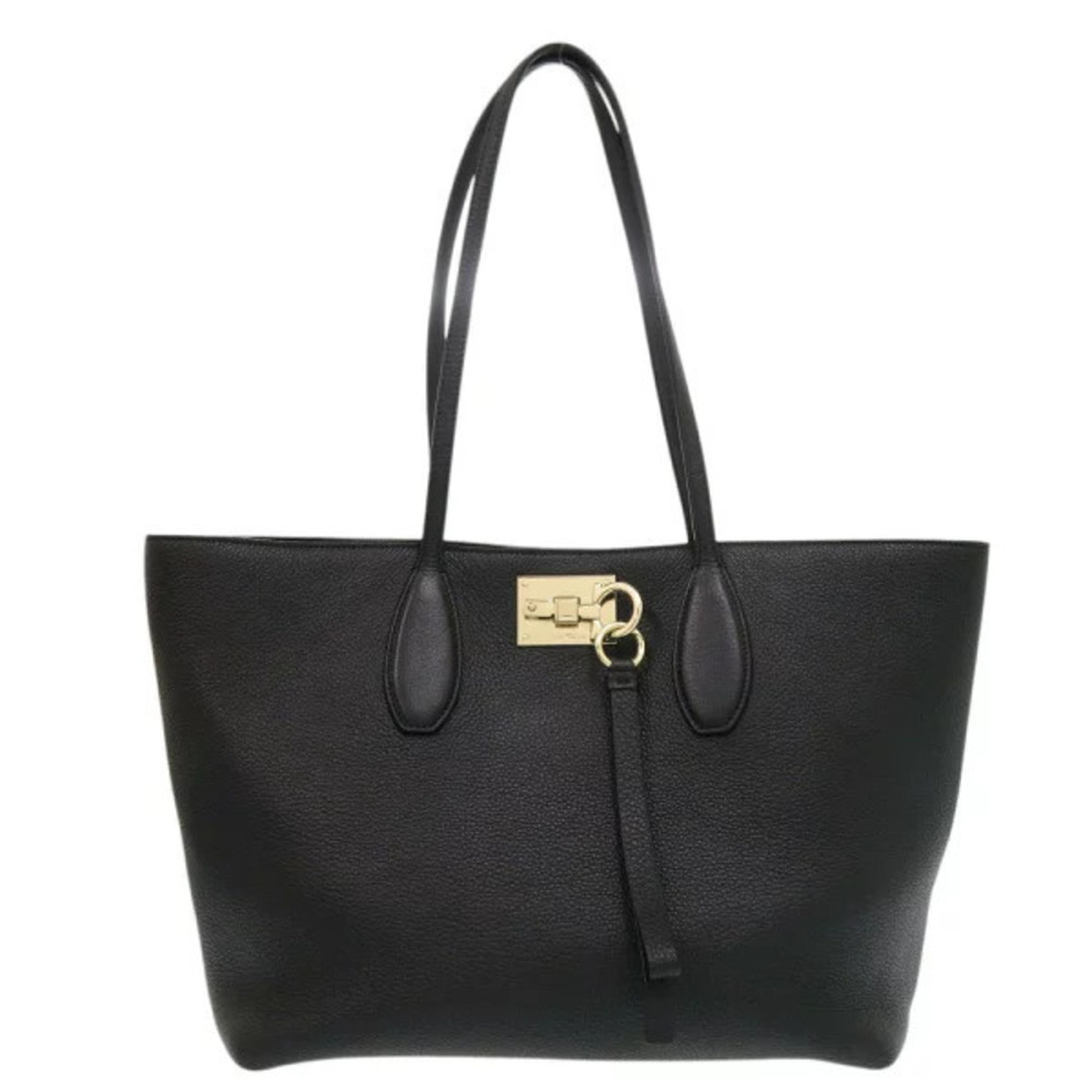 Salvatore Ferragamo Gancini leather black tote bag